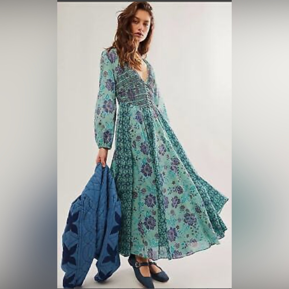 Free people Floral Green and Purple Maxi Dress